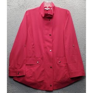 Chico's Utility Jacket Womens L Pink Stretch Lightweight Snap Front Inside Zip